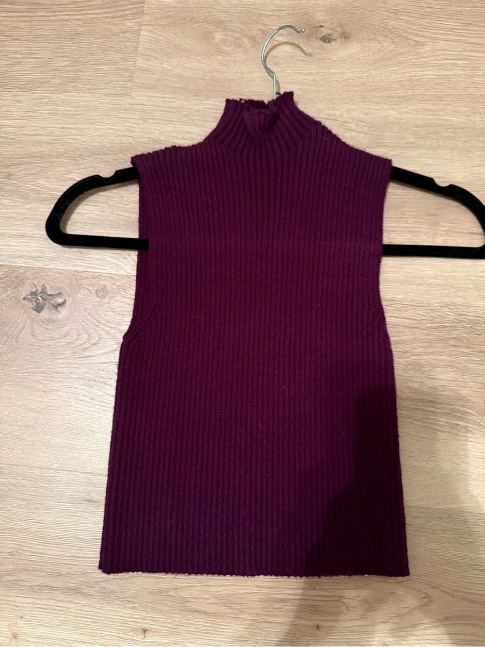 Zara Sleeveless Ribbed Mock Neck Top - Plum